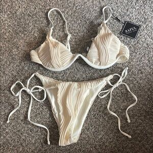 Zaful Cream Textured Bikini Set with Adjustable Ties Size S